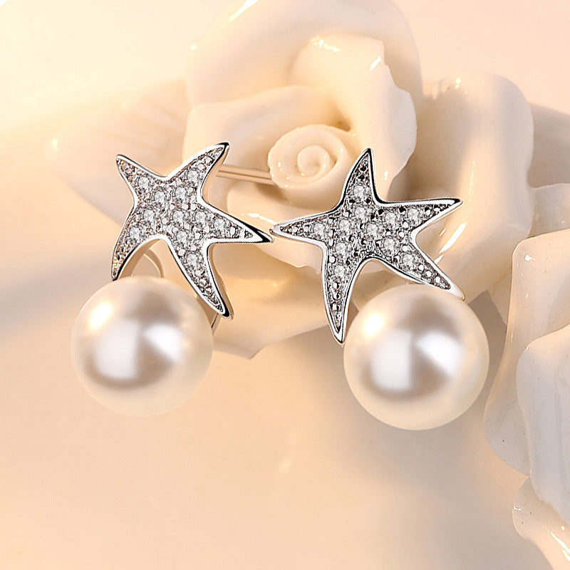 Silver Needle Starfish Short Stud Earrings