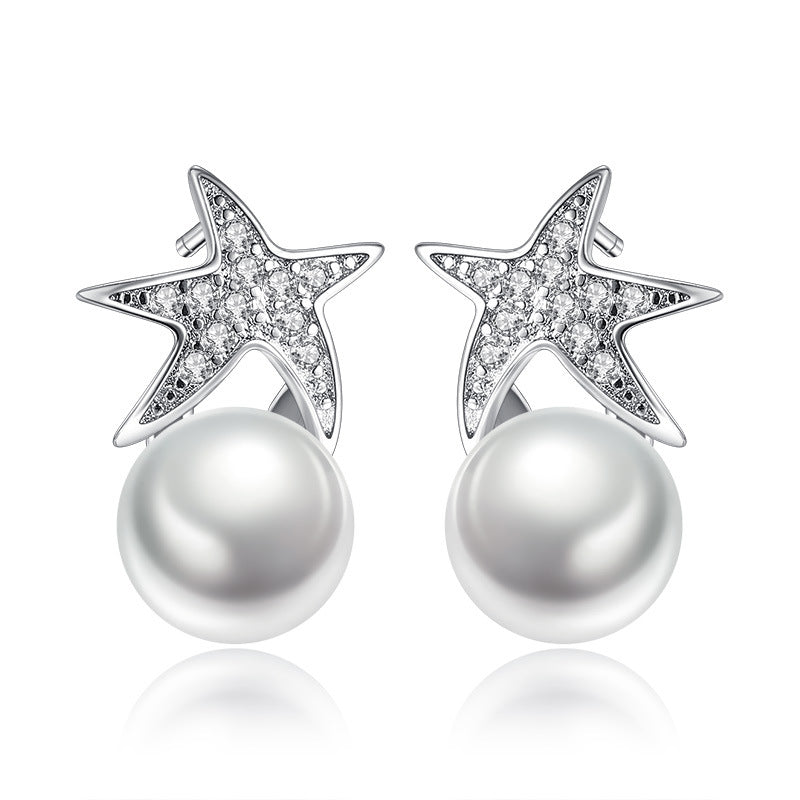 Silver Needle Starfish Short Stud Earrings