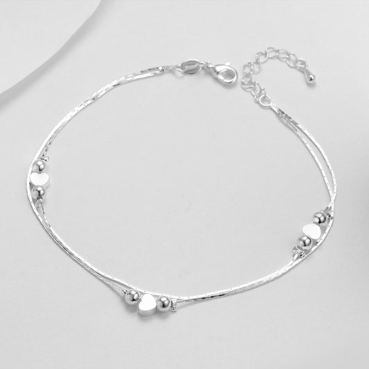 Love Peach Heart Double-Layer Silver Chain Ladies Style Simulation Silver bracelet