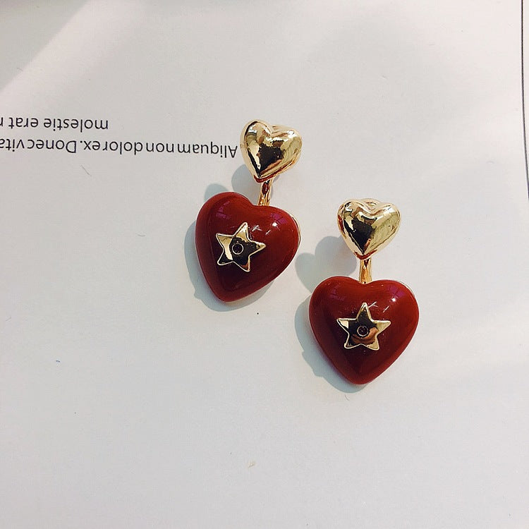 Vintage red peach heart earrings love pentagon