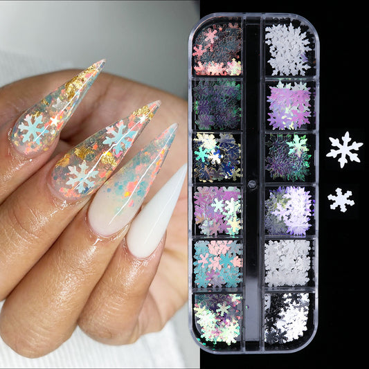 Christmas Manicure Snowflake Laser Sequined Suit Ins Popular Nails Christmas Nail Sequins