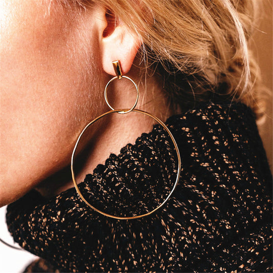 Simple size circle combination geometric earrings