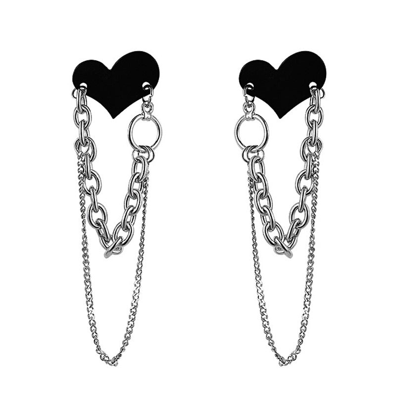 Black Heart-shaped Peach Heart Stud Earrings