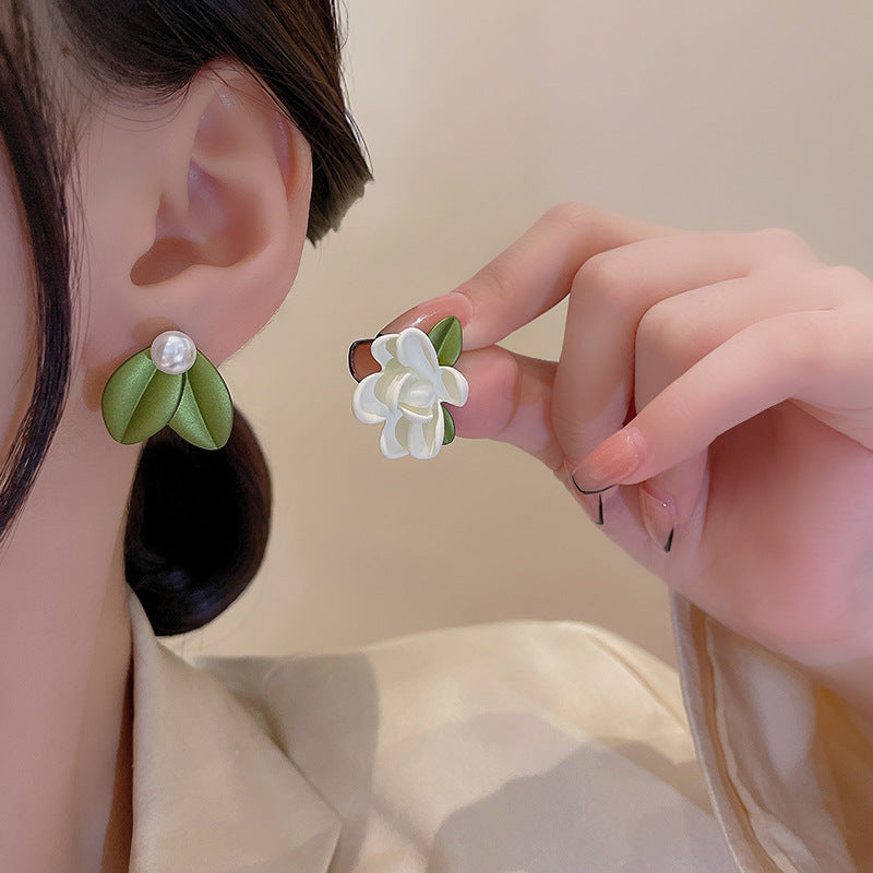 925 Silver Needle Asymmetric Pearl Earrings Female