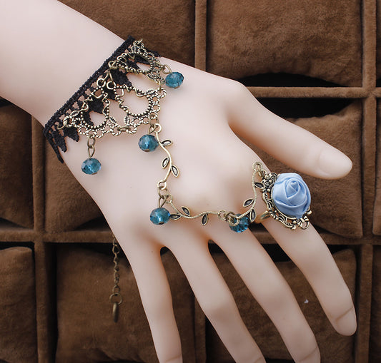 Vintage Flower Vine Ling Crystal Lolita Temperament Lace Bracelet With Ring