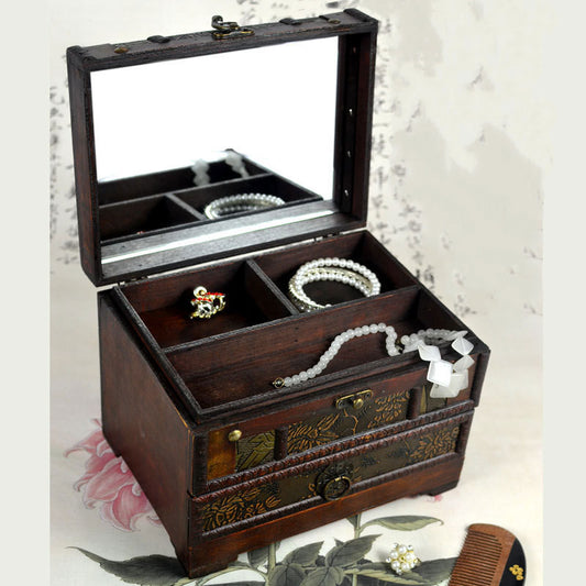Wooden Jewellery Dressing Box With Mirror